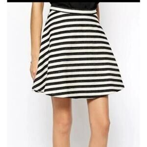 Greylin Anthropologie Womens Mini Skater Skirt Size 0 Black‎ Twill Stripe Retro